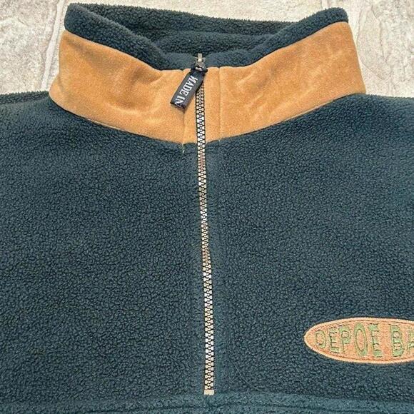 Vintage Fleece Jacket Made In USA 80s 90’s Forest Green Full Zip Depoe Bay Large - Picture 3 of 12